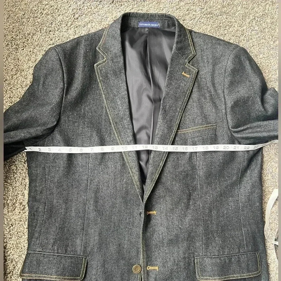 VITTORIO ST ANGELO MENS DENIM JEAN SPORTS BLAZER BLAXK GRAY POCKETS SIZE 44 LONG - Picture 10 of 14